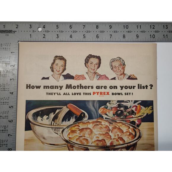 1943 Pyrex Print Ad Bowl Set Mothers Day Kitchen 1940s Domestic Ephemera - Picture 4 of 6